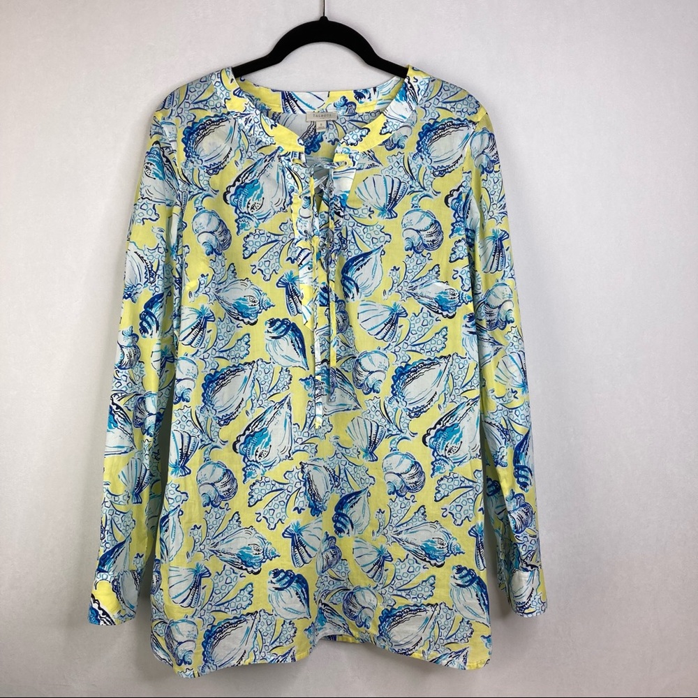 Talbots Women Shirt Tunic Top 1/4 Lace Up Seashell Lightweight 100% Cotton Small